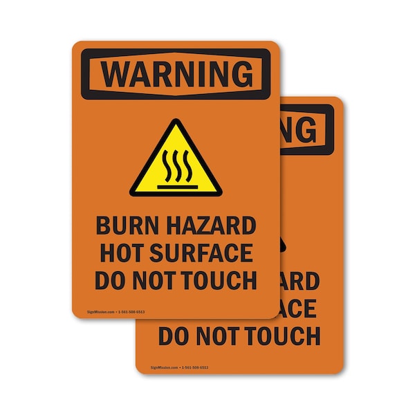 Signmission Hot Surface Sign, 14 in H x 10 in W, Vinyl Decal, Burn Hazard Hot Surface With Symbol OS-2PACK-WS-D-1014-V-13004 - main